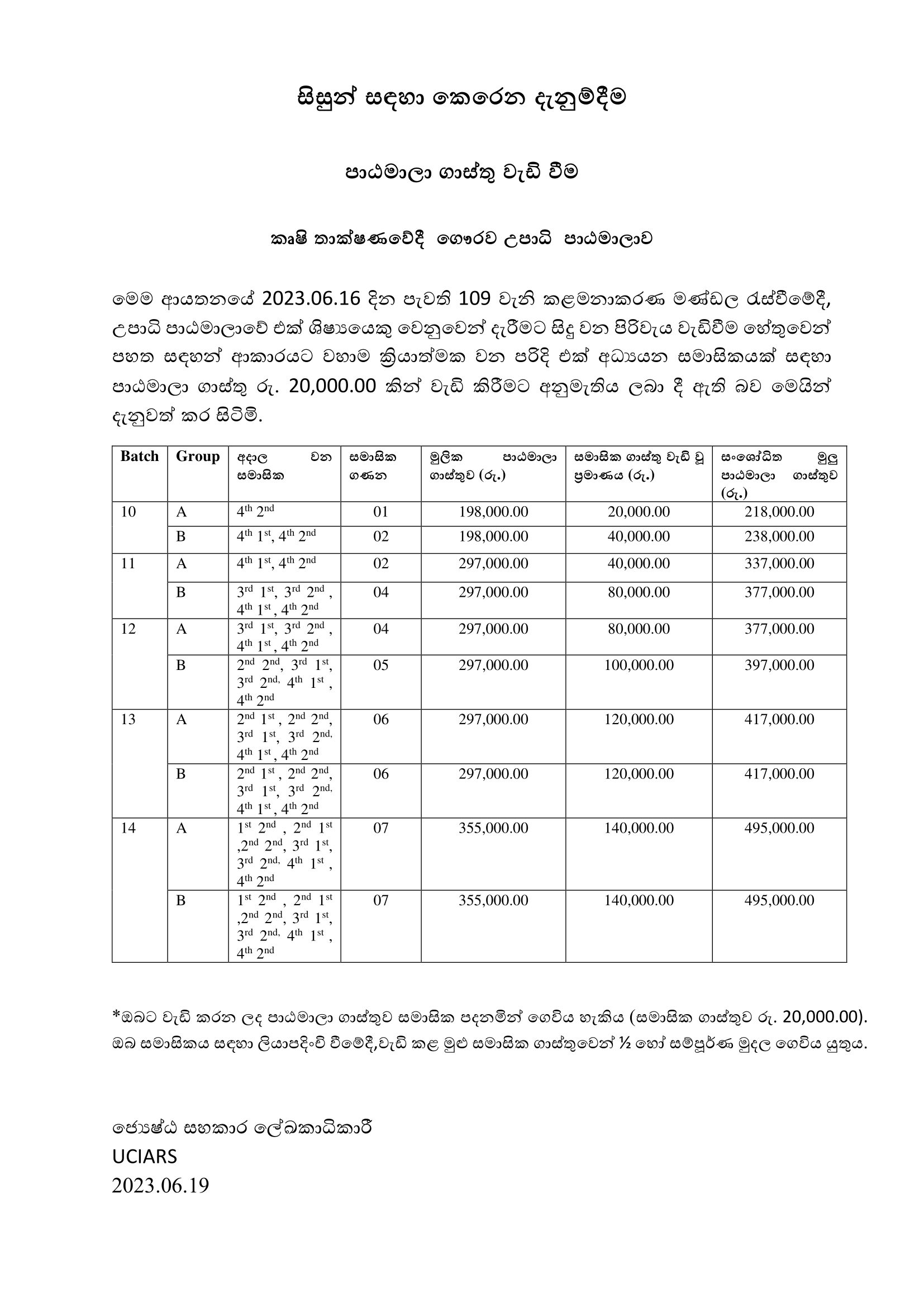 Welcome To UCIARS Notice For All Students Increase Of Course Fees